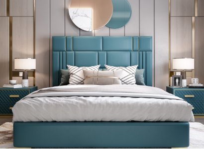 Designer Bett Schlafzimmer Kunstleder Hotel Luxus Polster Möbel Designer